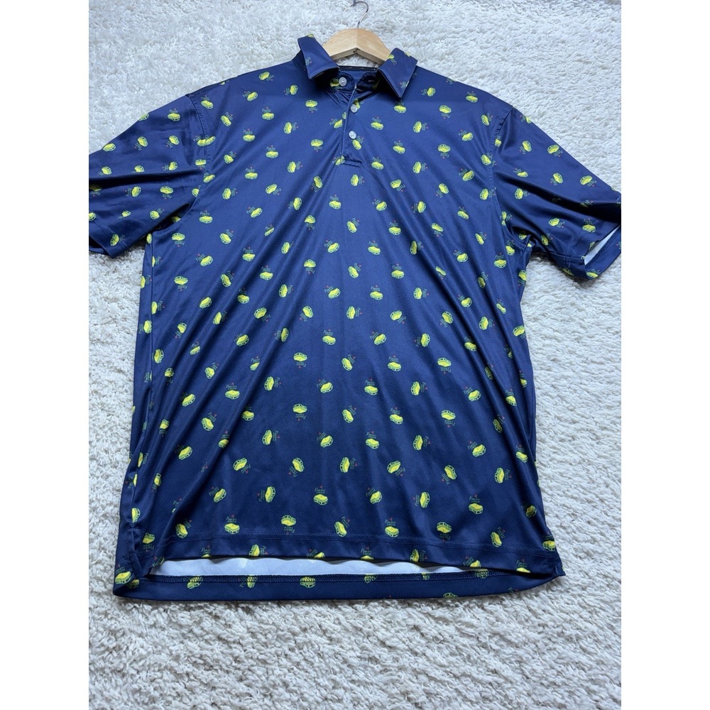 Backspin Men's Golf Threads Polo L Navy & Green Pimento Cheese Masters Augusta